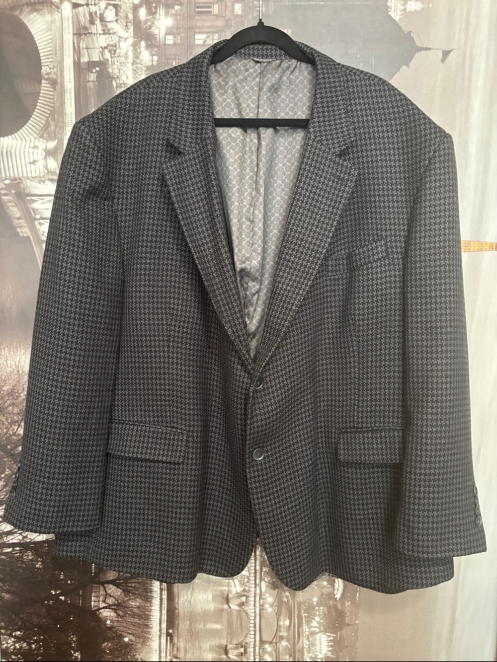 Big and tall Classic Men's Houndstooth Blazer - Gray